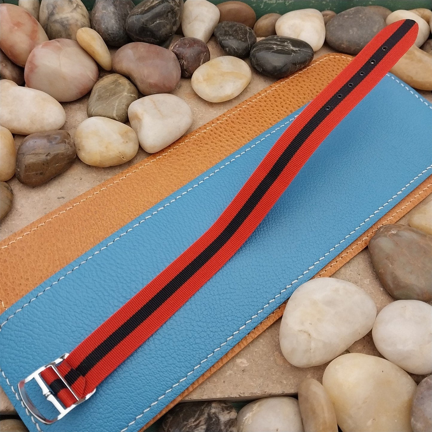 Vintage 18mm Striped Perlon Unused Classic Single Pass 1960s Unused Watch Band