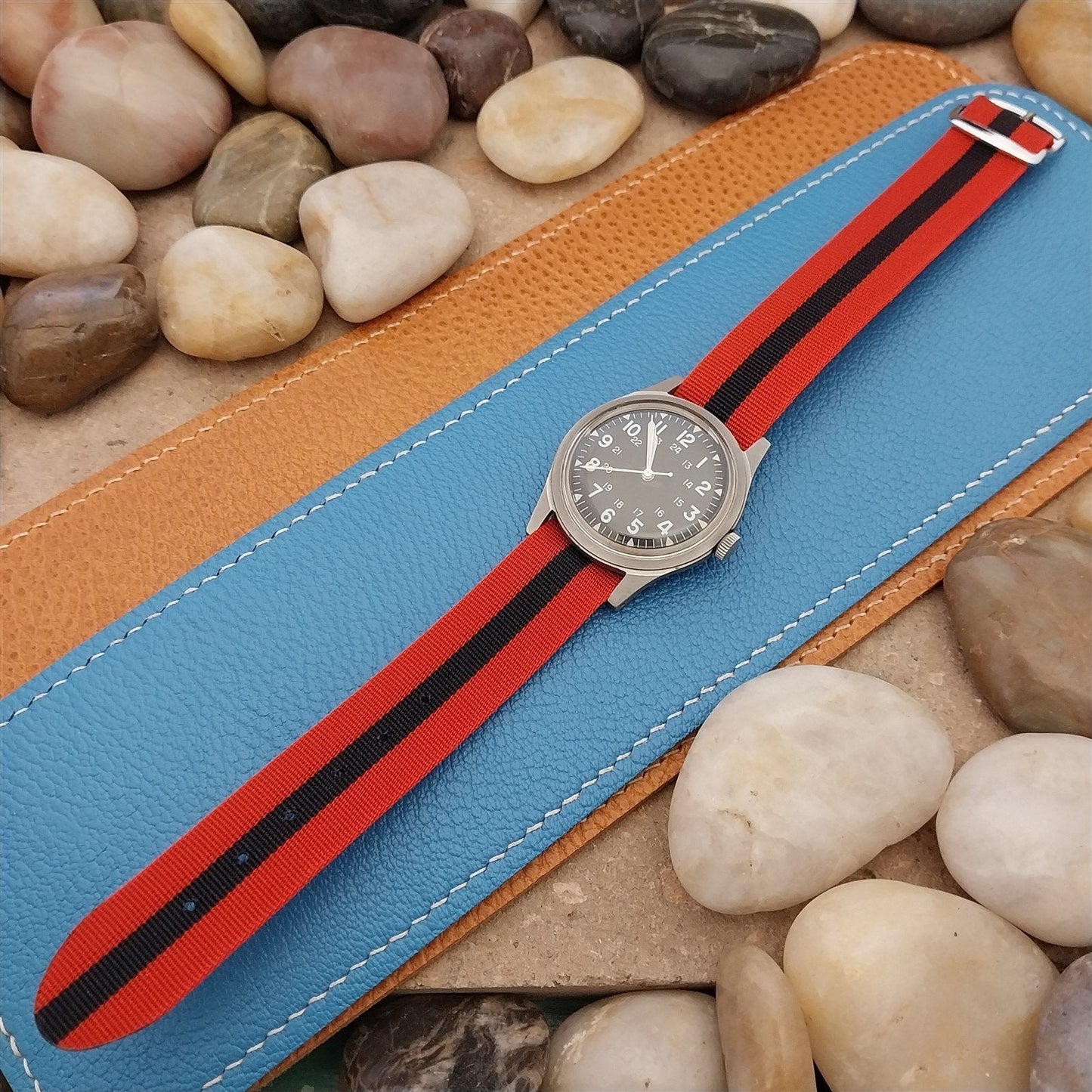 Vintage 18mm Striped Perlon Unused Classic Single Pass 1960s Unused Watch Band