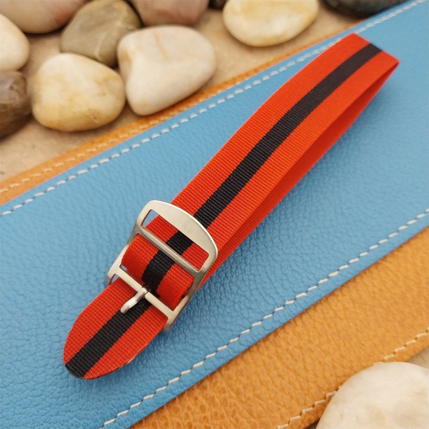 Vintage 18mm Striped Perlon Unused Classic Single Pass 1960s Unused Watch Band
