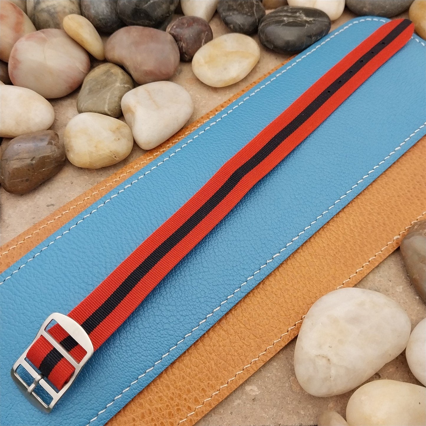 Vintage 18mm Striped Perlon Unused Classic Single Pass 1960s Unused Watch Band