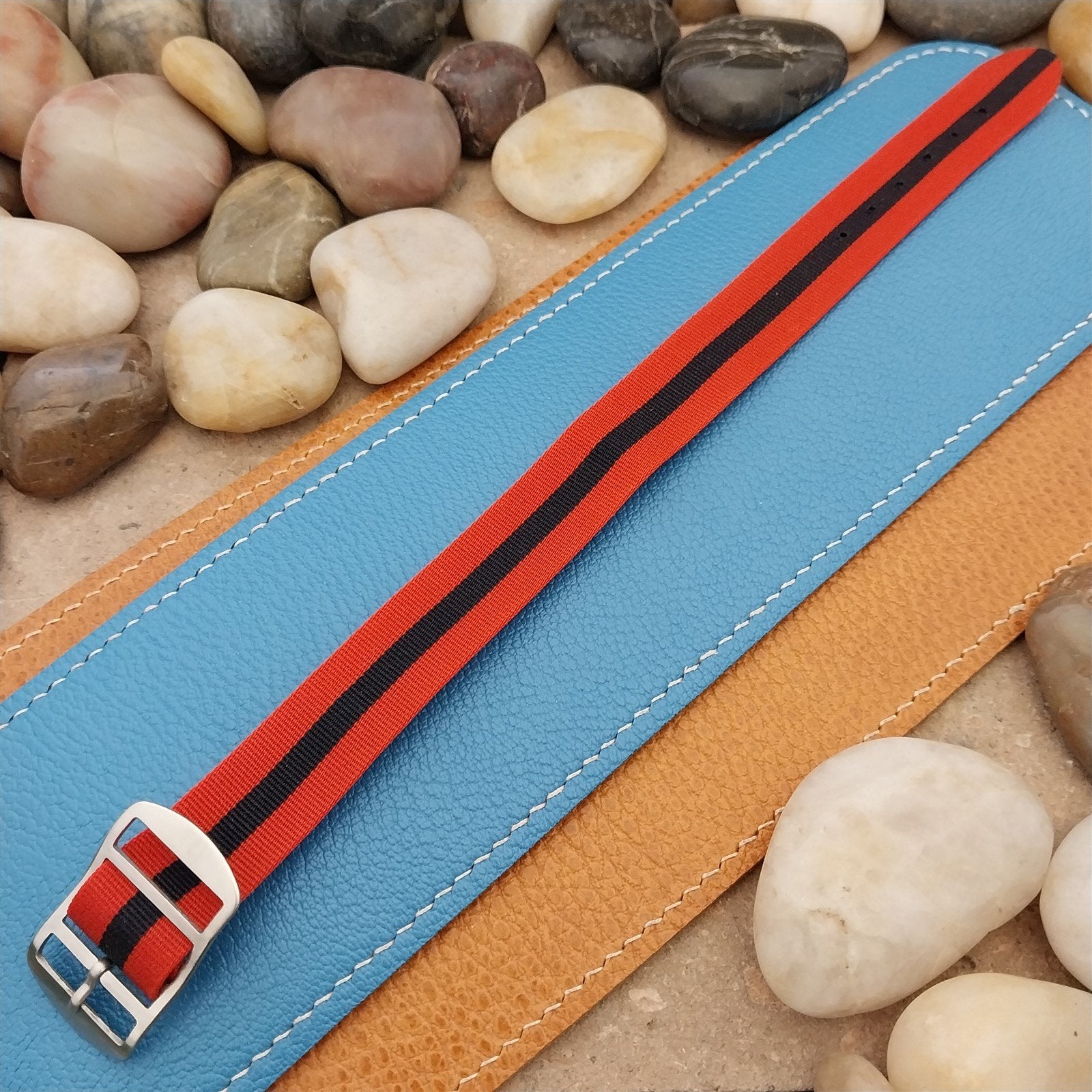 Vintage 18mm Striped Perlon Unused Classic Single Pass 1960s Unused Watch Band