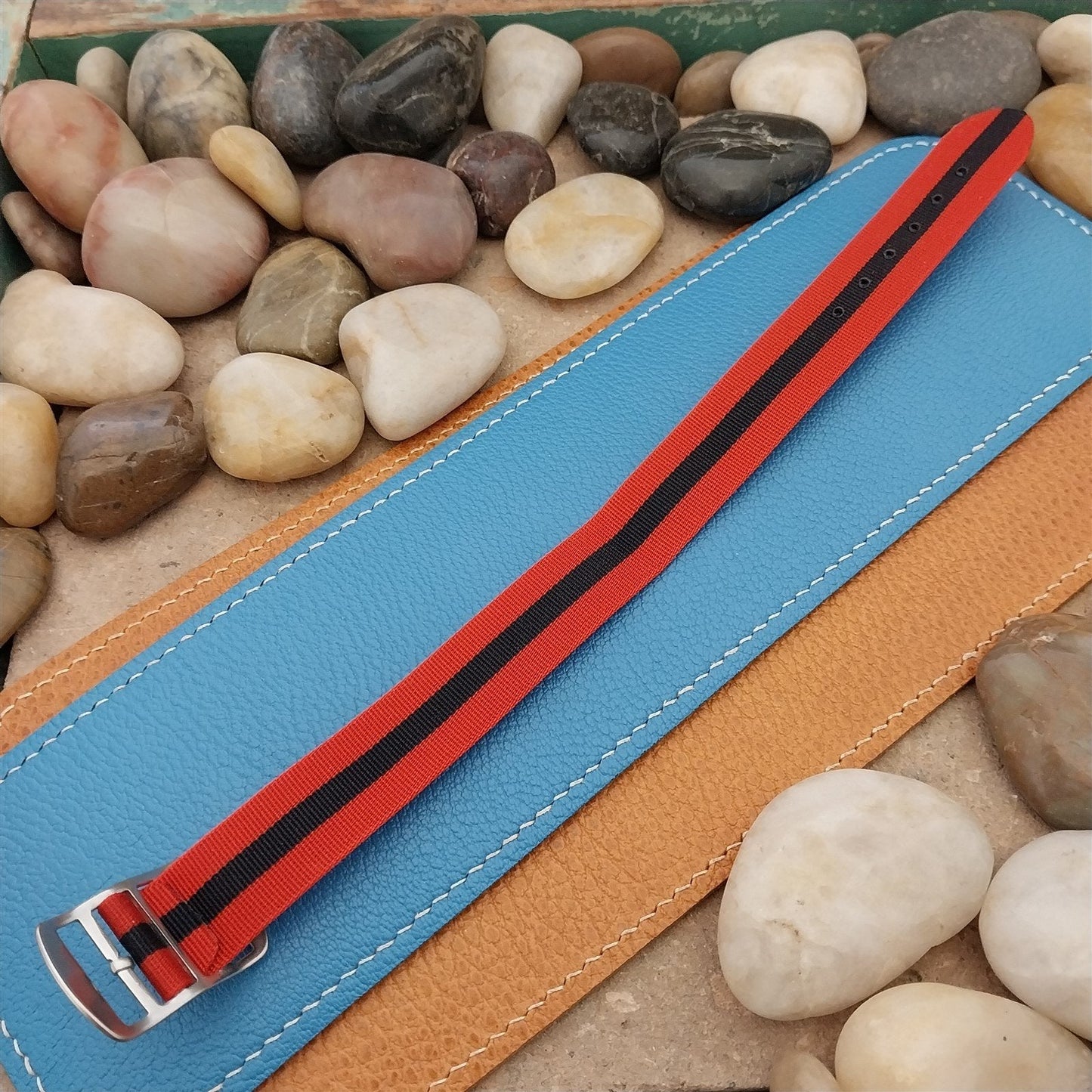 Vintage 18mm Striped Perlon Unused Classic Single Pass 1960s Unused Watch Band