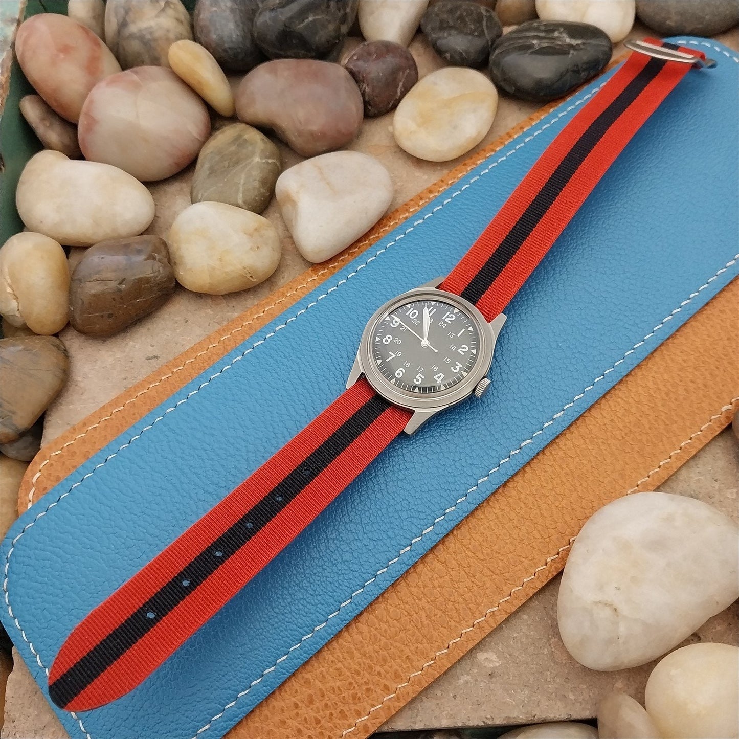 Vintage 18mm Striped Perlon Unused Classic Single Pass 1960s Unused Watch Band