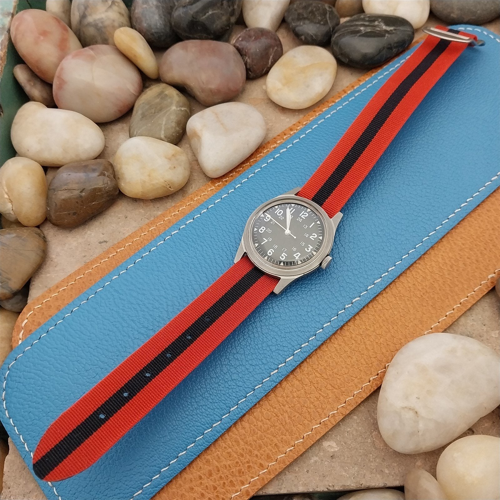 Vintage 18mm Striped Perlon Unused Classic Single Pass 1960s Unused Watch Band