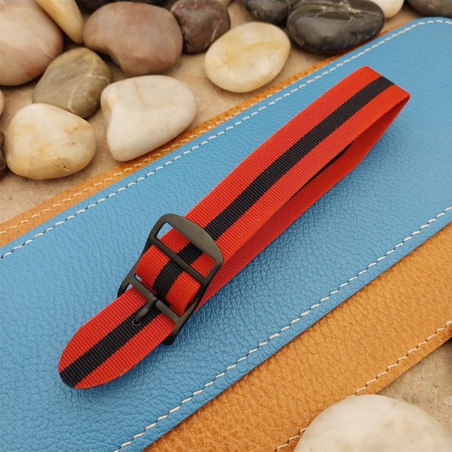 Vintage 18mm Striped Perlon Unused Classic Single Pass 1960s Unused Watch Band