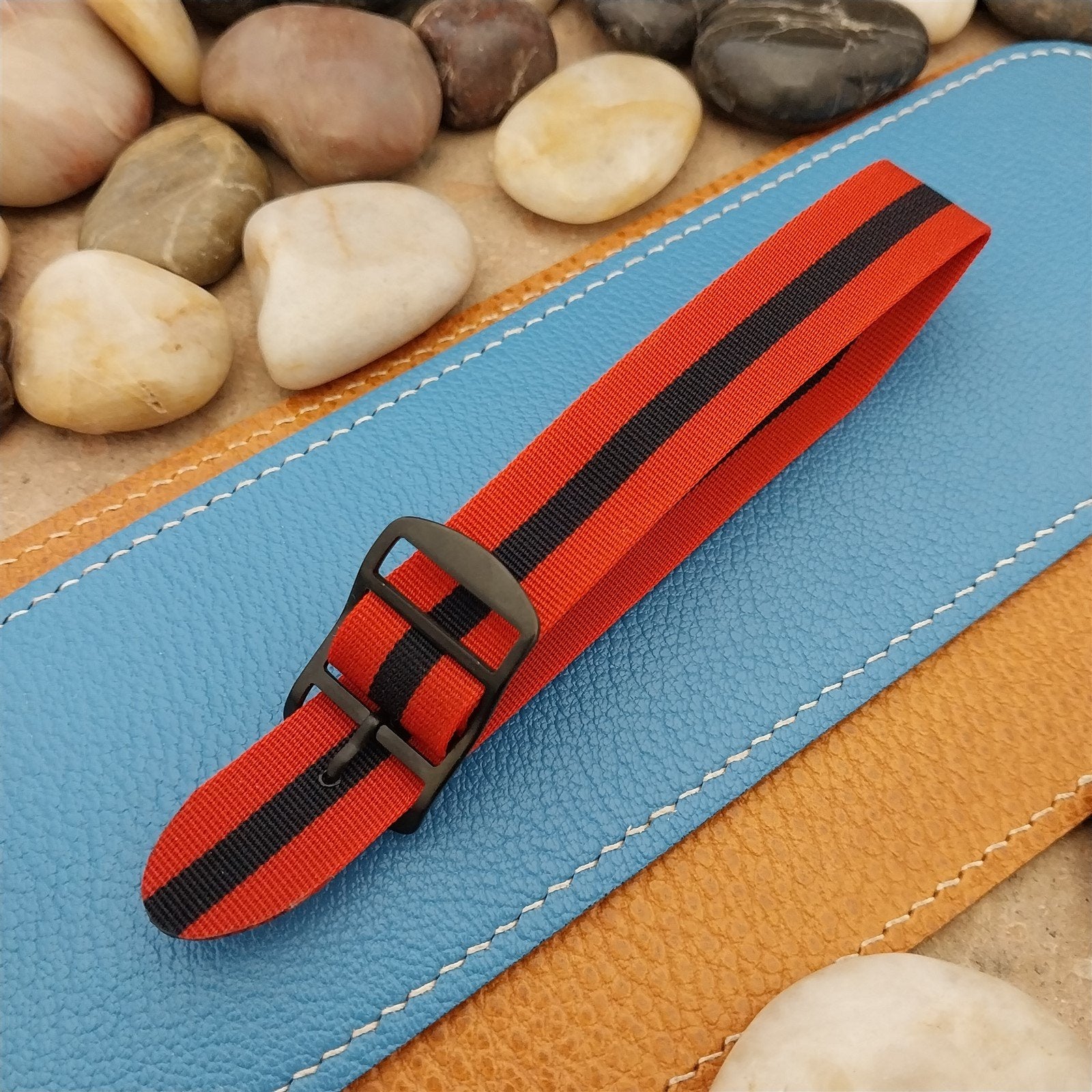 Vintage 18mm Striped Perlon Unused Classic Single Pass 1960s Unused Watch Band