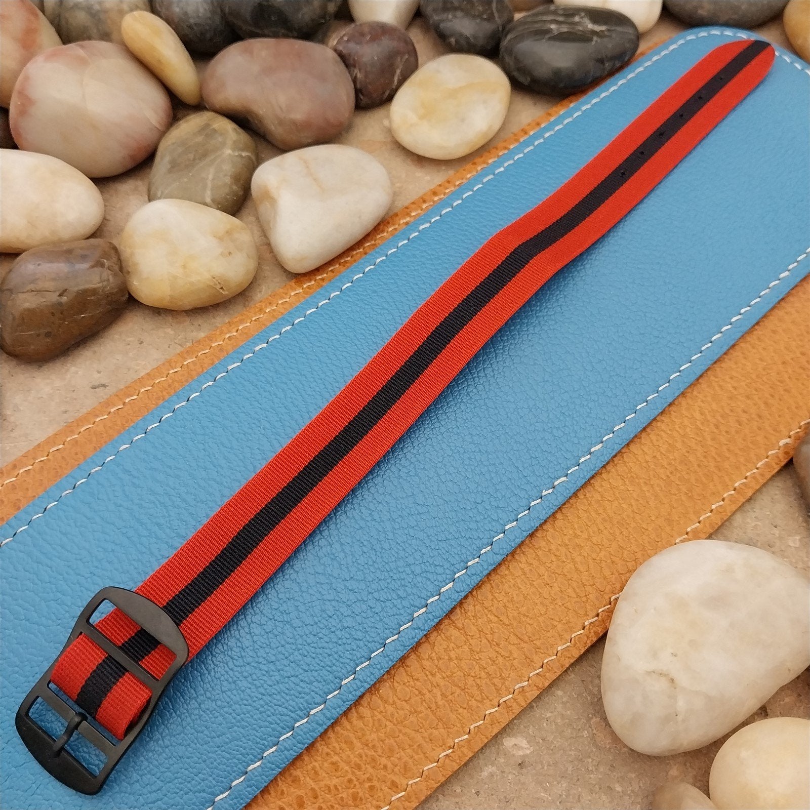 Vintage 18mm Striped Perlon Unused Classic Single Pass 1960s Unused Watch Band