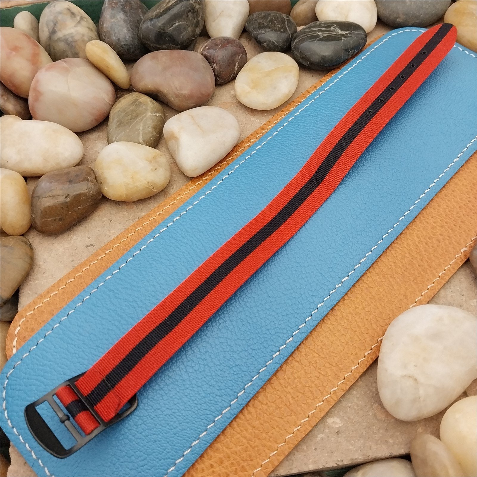 Vintage 18mm Striped Perlon Unused Classic Single Pass 1960s Unused Watch Band