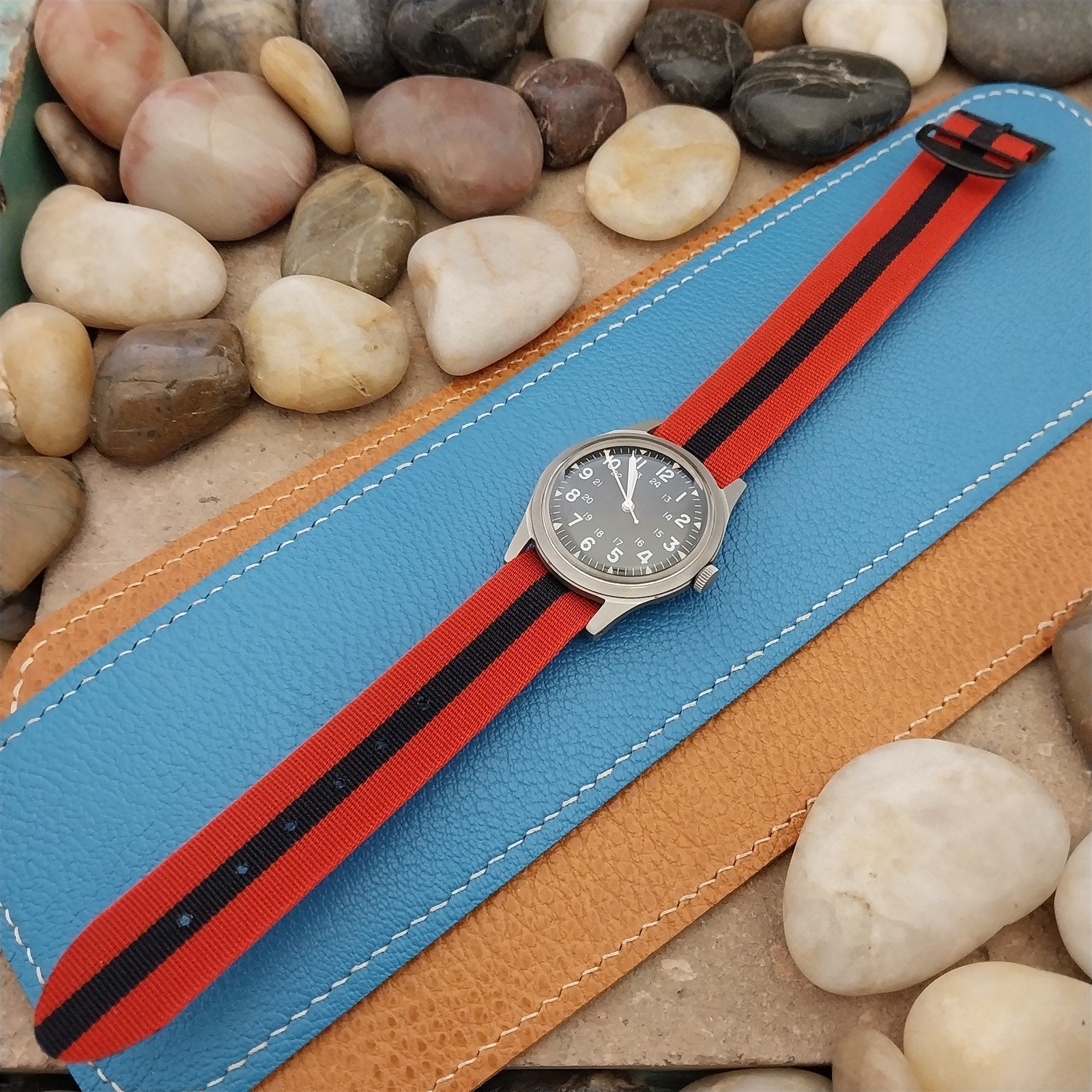 Vintage 18mm Striped Perlon Unused Classic Single Pass 1960s Unused Watch Band