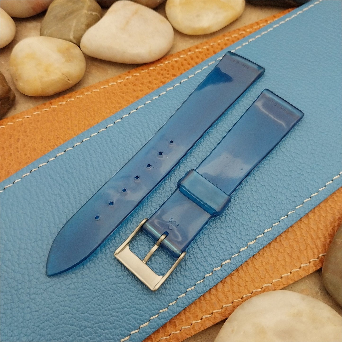 18mm 1960s Vintage SkinDiver See-Thru Blue Classic Tapered nos Unused Watch Band