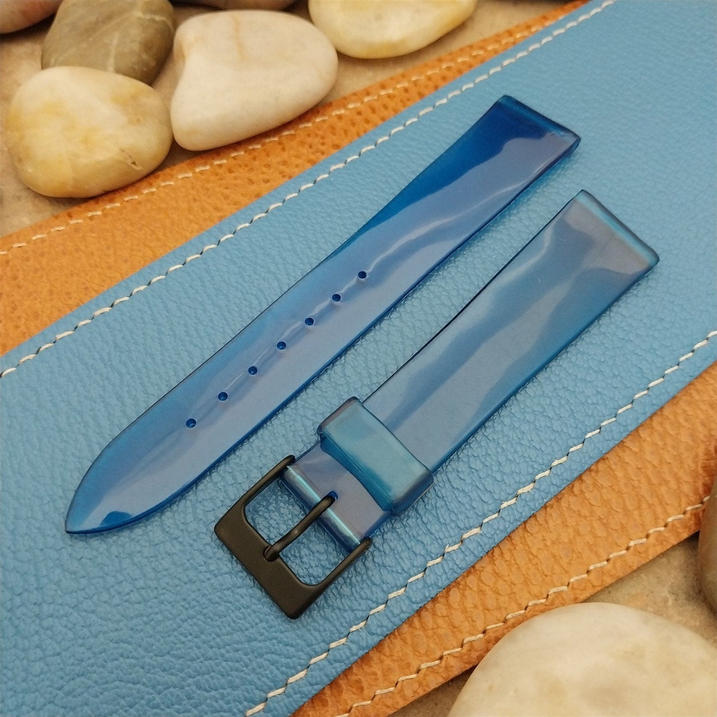 18mm 1960s Vintage SkinDiver See-Thru Blue Classic Tapered nos Unused Watch Band