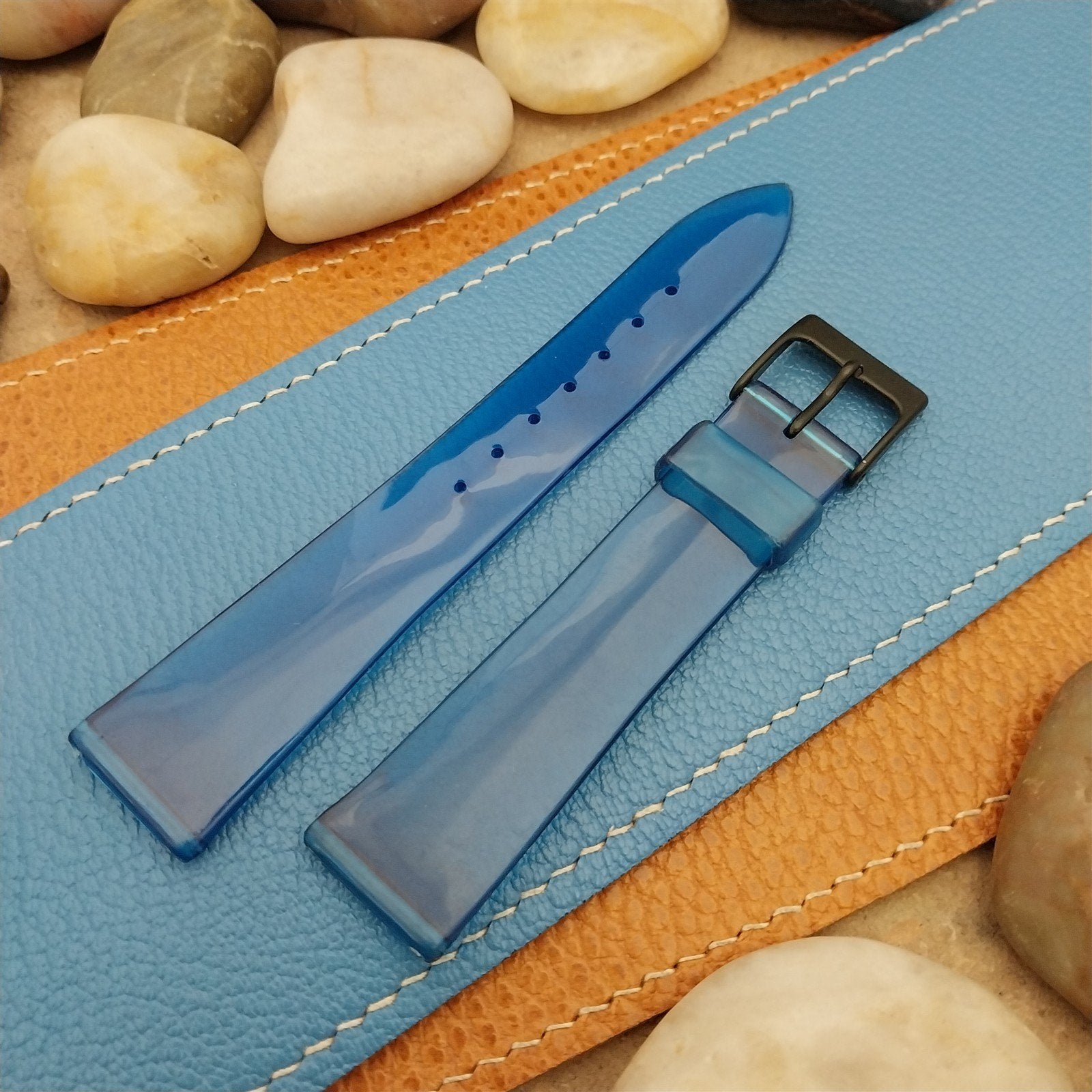 18mm 1960s Vintage SkinDiver See-Thru Blue Classic Tapered nos Unused Watch Band