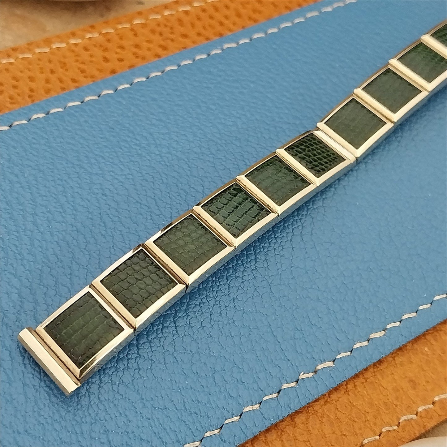 Vintage 1950s 1/2" Gold-Filled & Green Lizard Speidel Unused Classic Watch Band