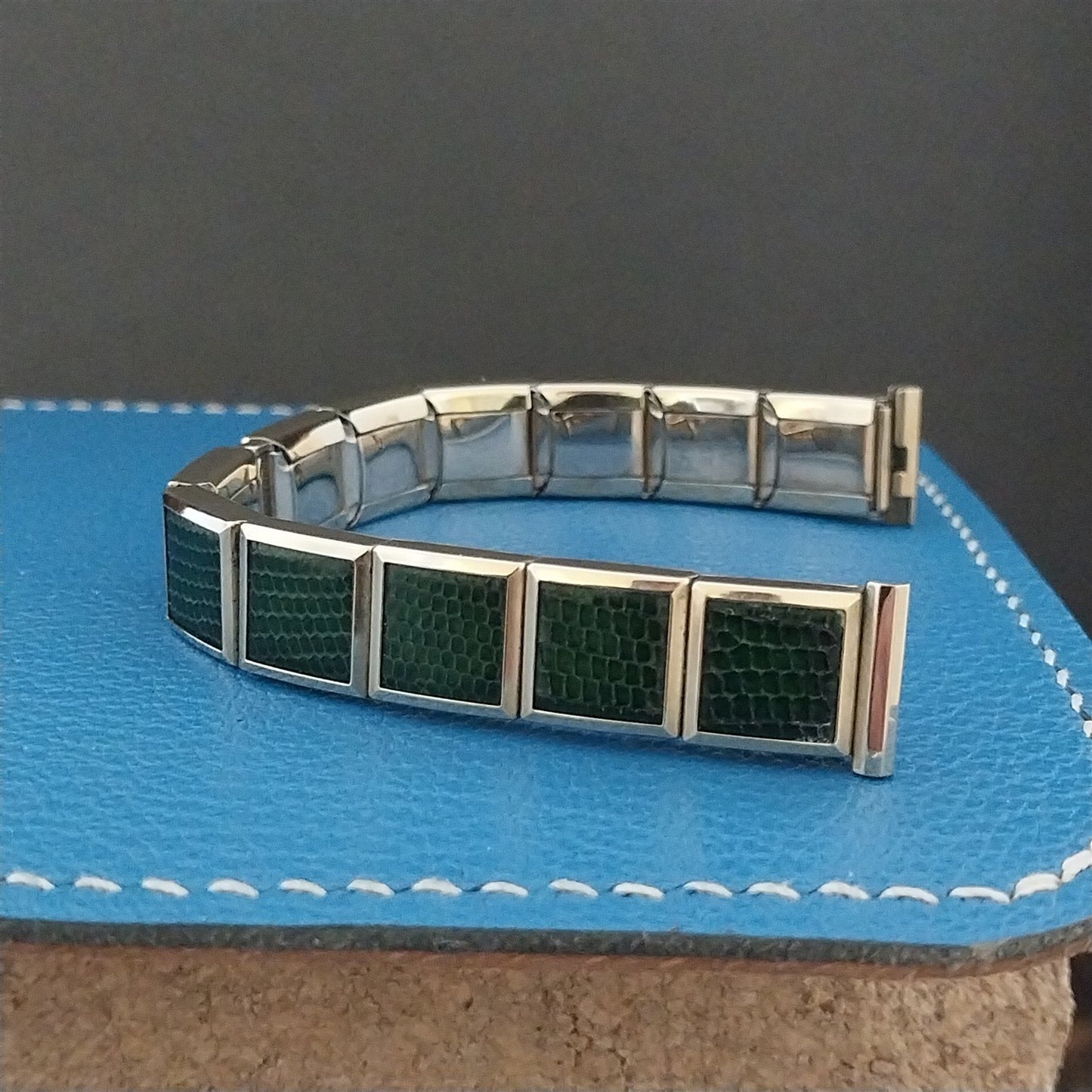 Vintage 1950s 1/2" Gold-Filled & Green Lizard Speidel Unused Classic Watch Band