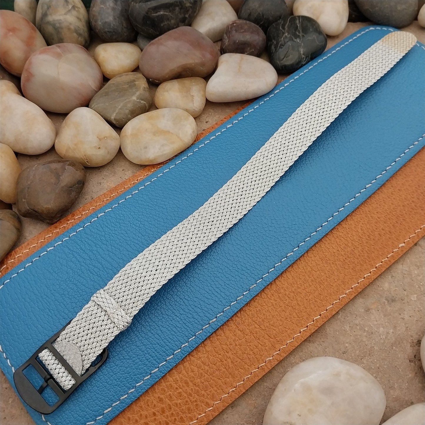 Vintage 18mm Silver Perlon Eulit Panama Classic 1960s Single Pass NOS Watch Band