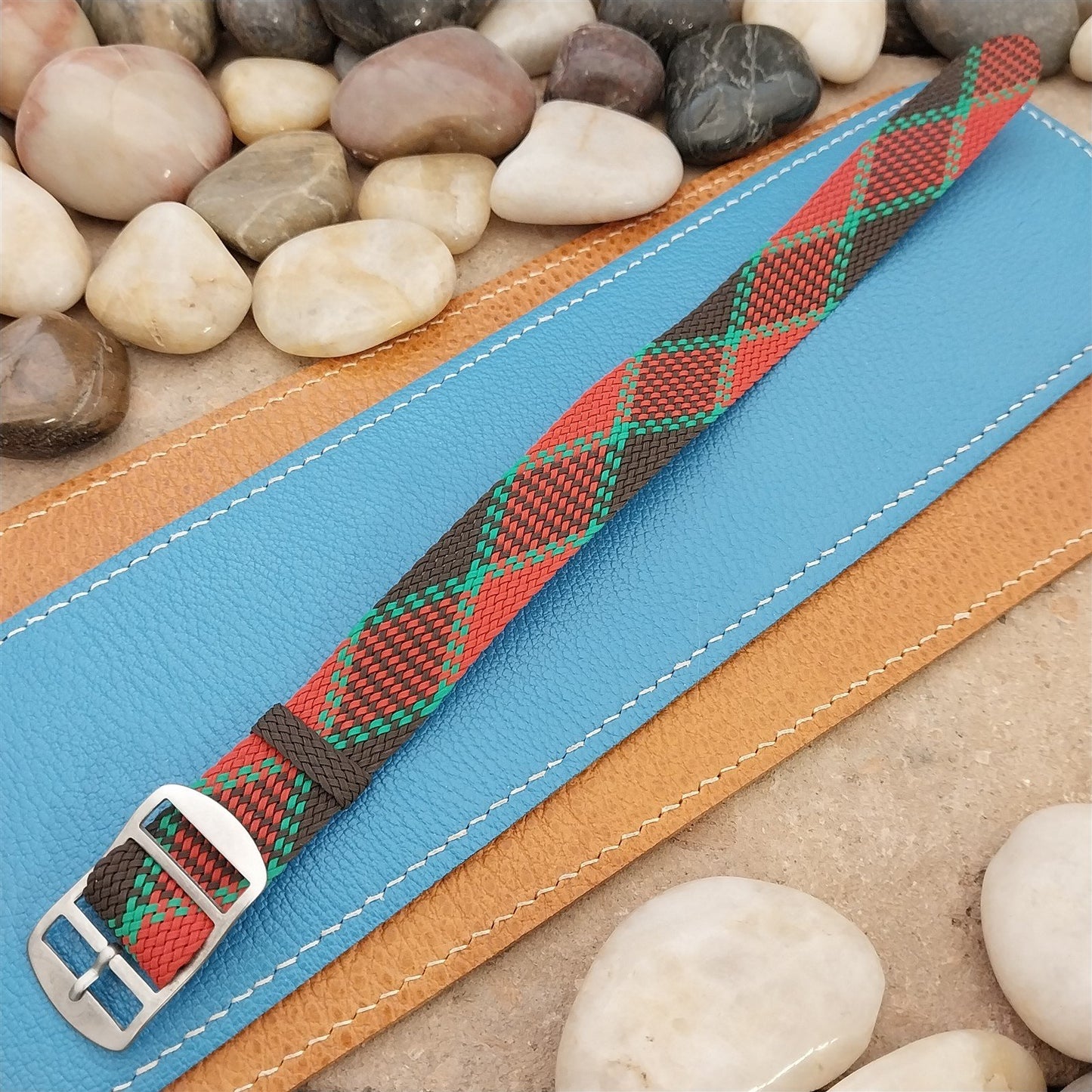 Vintage 18mm Eulit Braided Perlon Classic 1960s Single Pass Argyle Watch Band