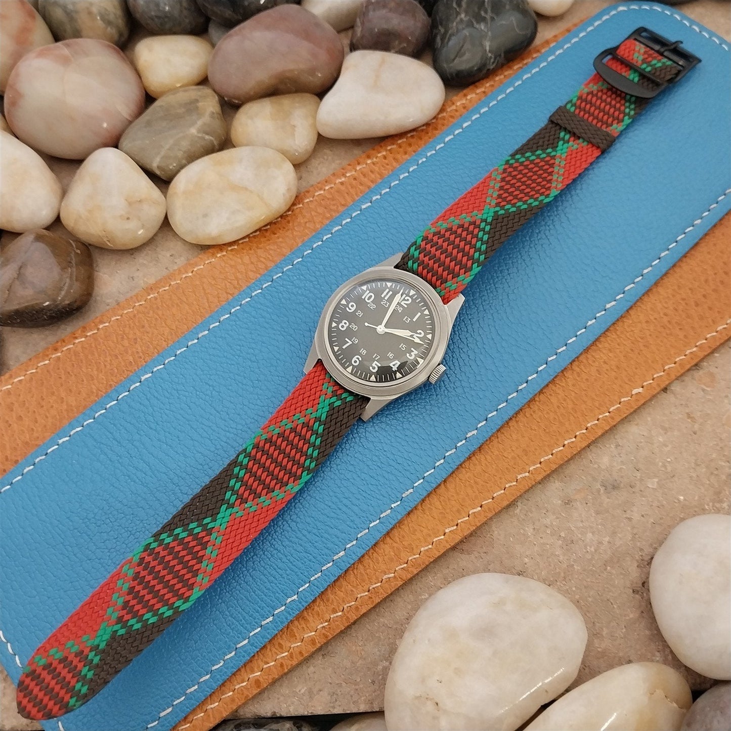 Vintage 18mm Eulit Braided Perlon Classic 1960s Single Pass Argyle Watch Band