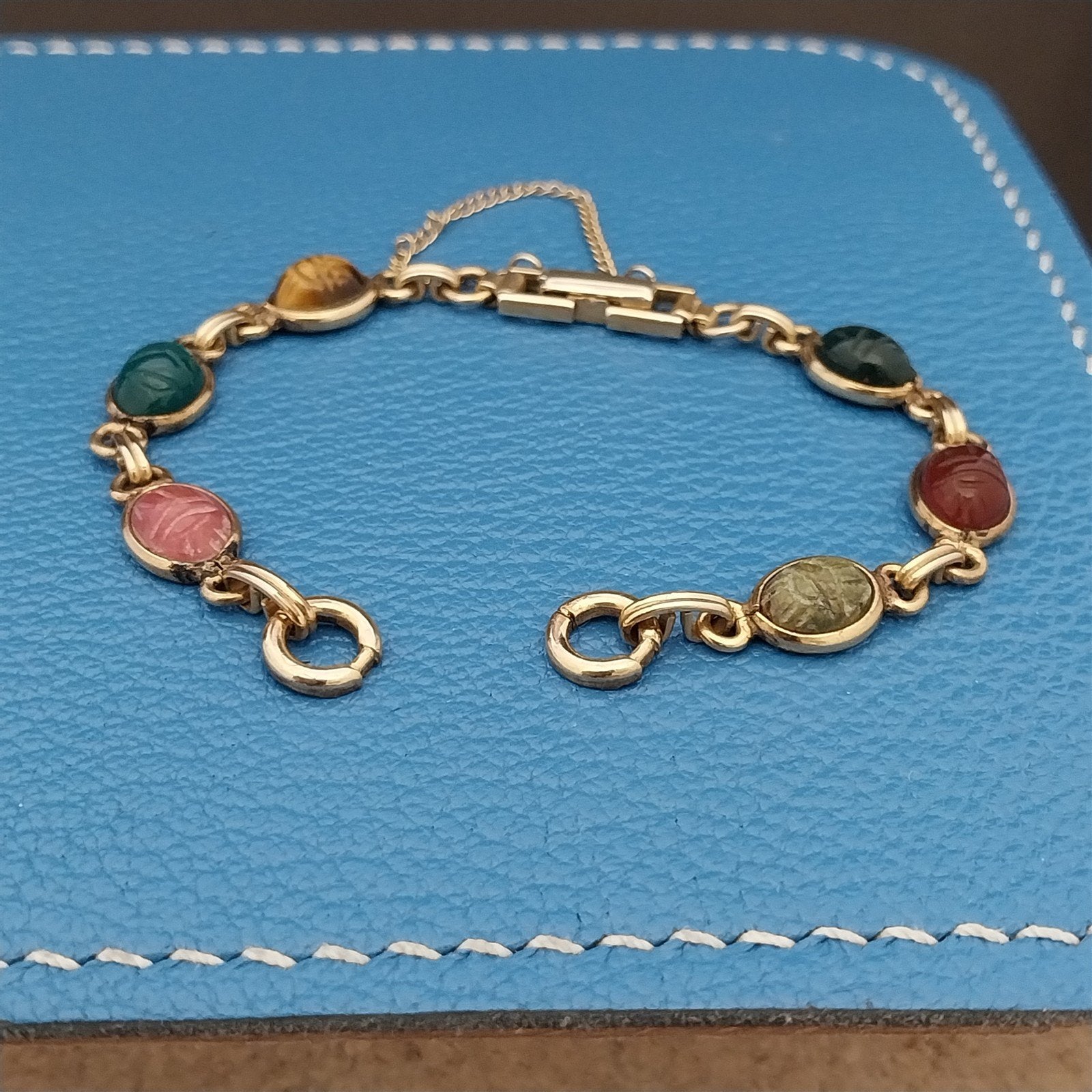 Vintage Kreisler Carved Stone Scarab & Gold-Filled Womens 1960s Watch Band