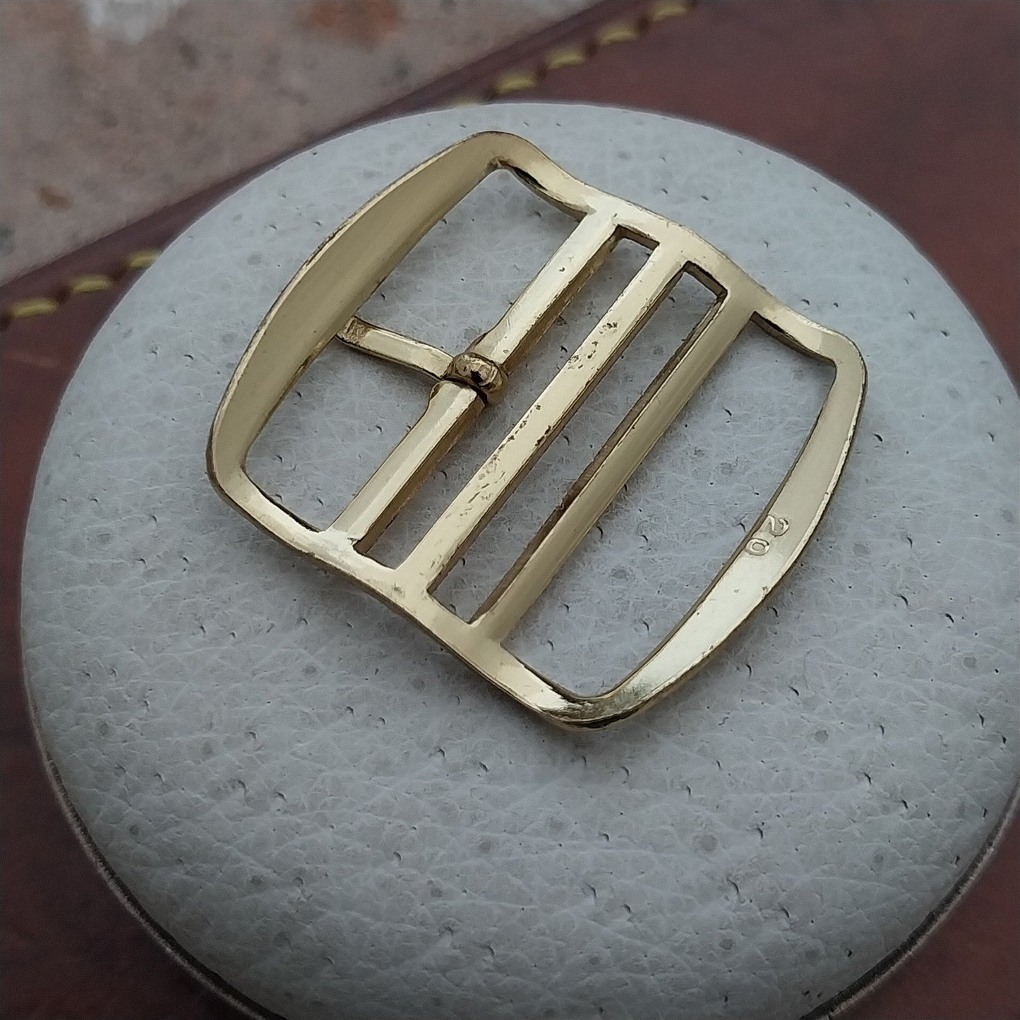 Old Stock German 20mm Gold Tone Buckle for Vintage Single Pass Watch Strap