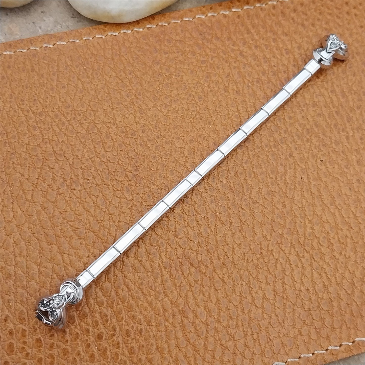 White Gold-Fill & Rhinestone Ladies Single-Lug Speidel Unused Vintage Watch Band