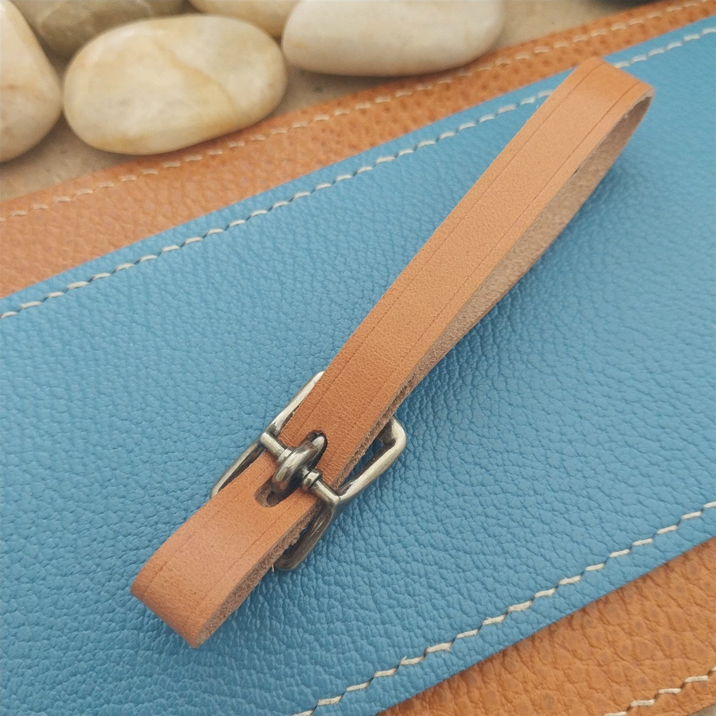 3/8" Tan English Bridle Leather Vintage Pocket Watch Fob Strap & Solid Buckle