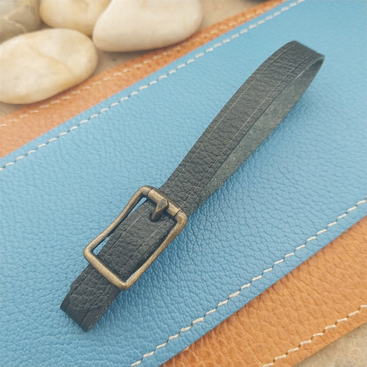 3/8" Black Grained Saddle Leather Vintage Pocket Watch Fob Strap & Solid Buckle