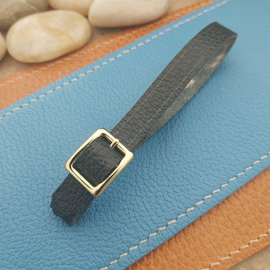 3/8" Black Grained Saddle Leather Vintage Watch Fob Strap & Gold Plated Buckle