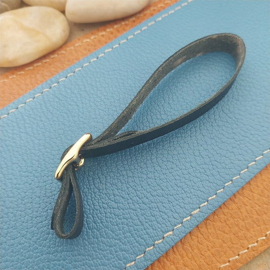 3/8" Black Grained Saddle Leather Vintage Watch Fob Strap & Gold Plated Buckle