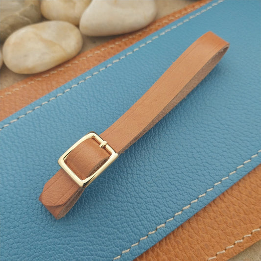 3/8" Tan English Bridle Leather Vintage Watch Fob Strap & Gold Plated Buckle