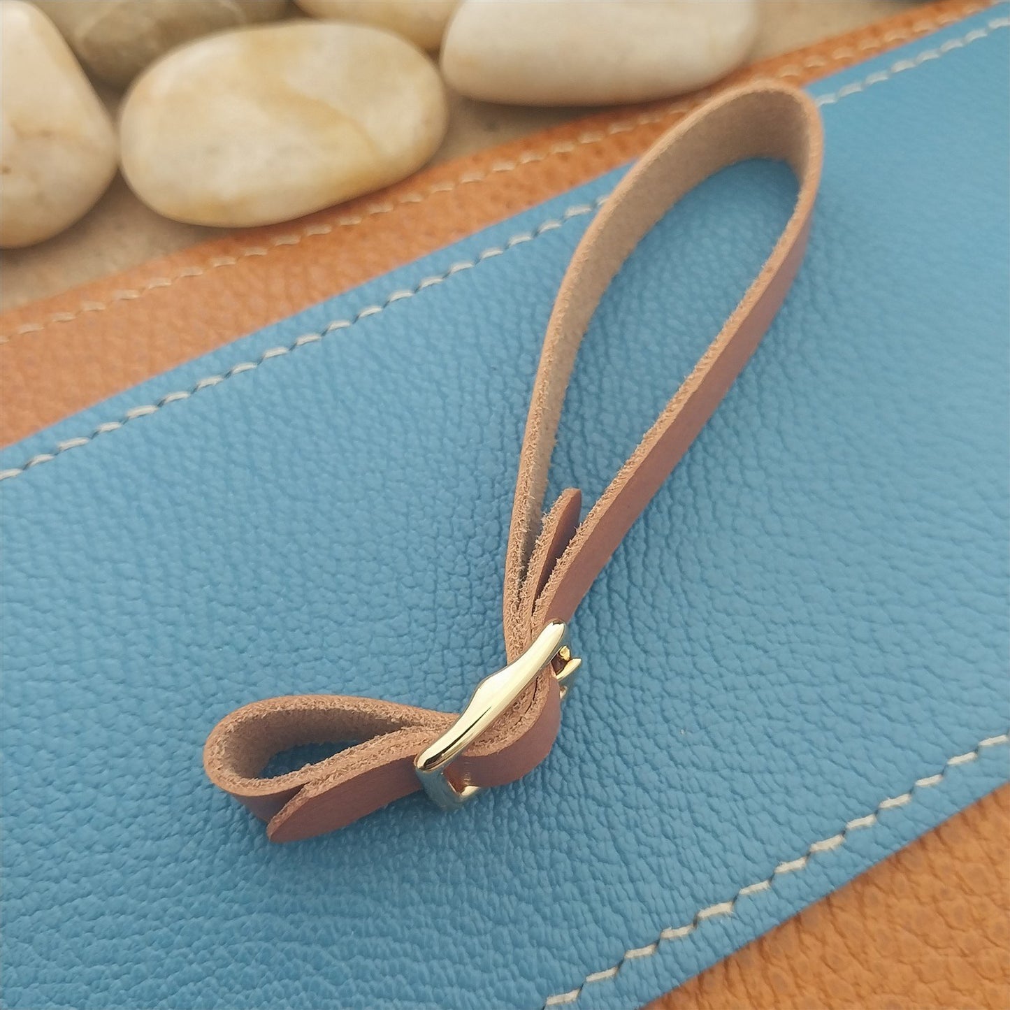 3/8" Tan English Bridle Leather Vintage Watch Fob Strap & Gold Plated Buckle