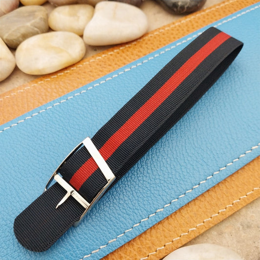 Vintage 18mm Blue & Red Striped Nylon Classic Single Pass nos Unused Watch Band