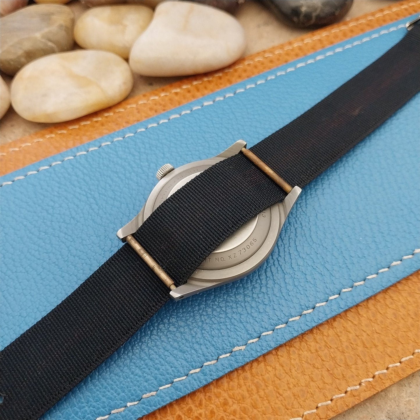 Vintage 18mm Blue & Red Striped Nylon Classic Single Pass nos Unused Watch Band