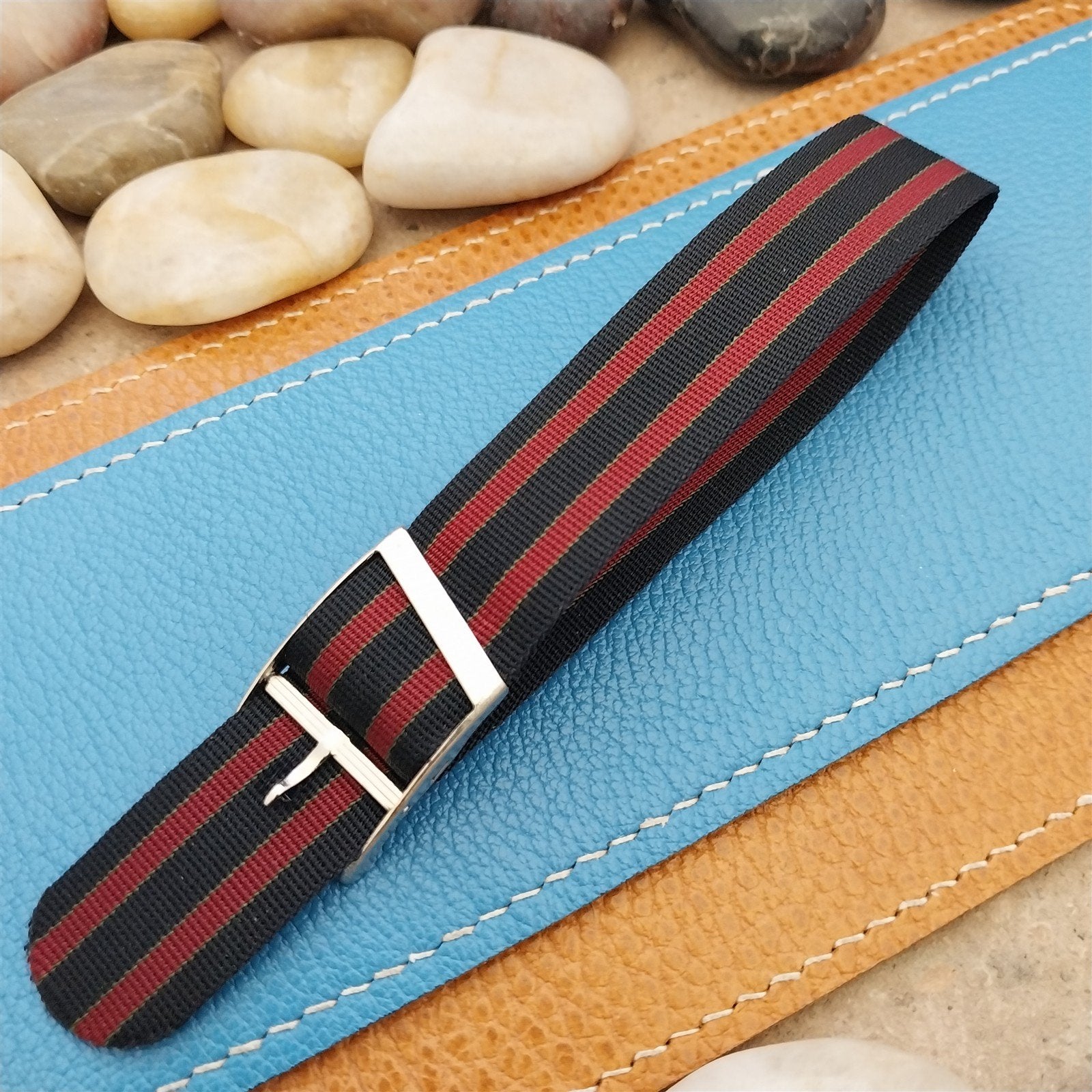 Vintage 19mm Regimental Striped Nylon Classic Single Pass nos Unused Watch Band