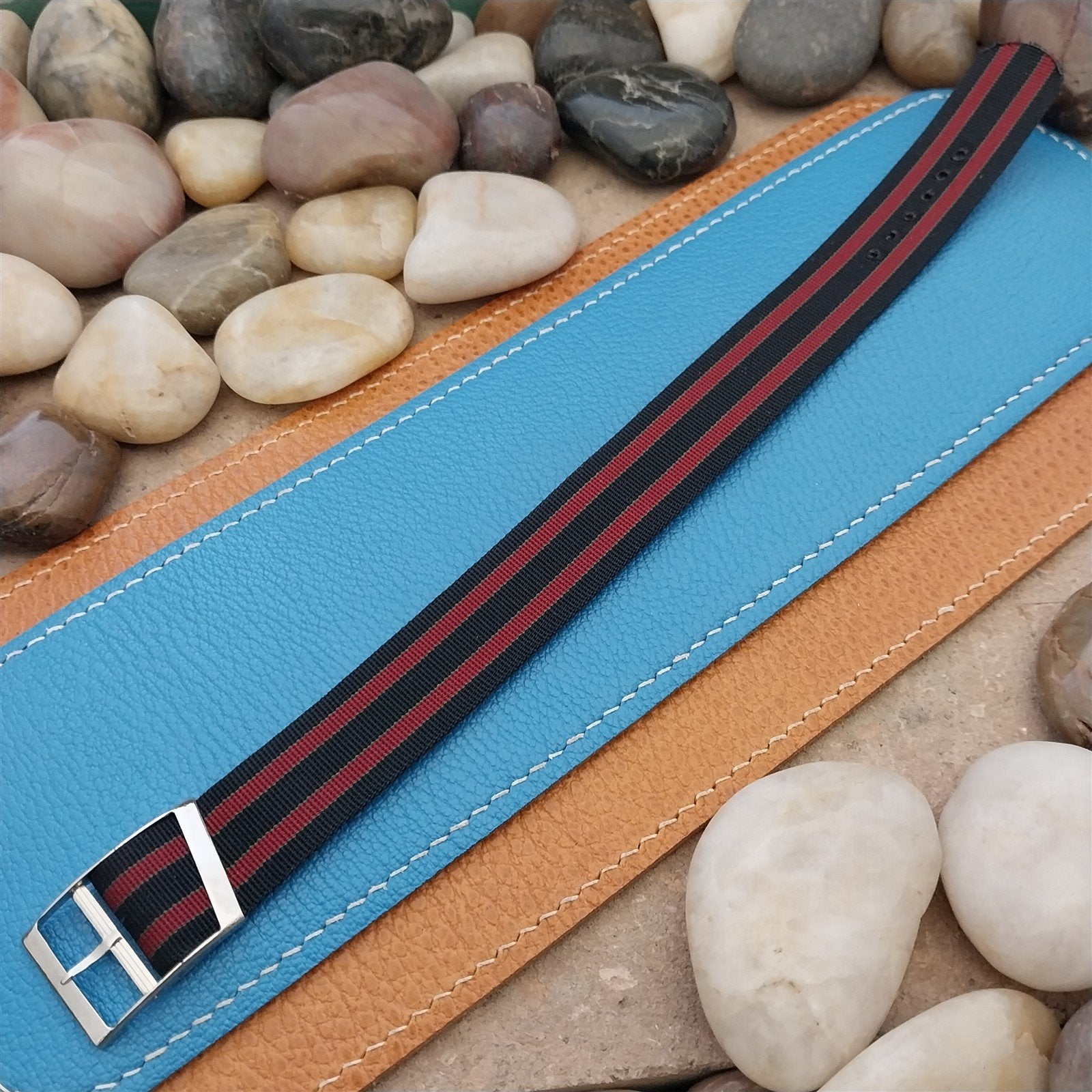 Vintage 19mm Regimental Striped Nylon Classic Single Pass nos Unused Watch Band