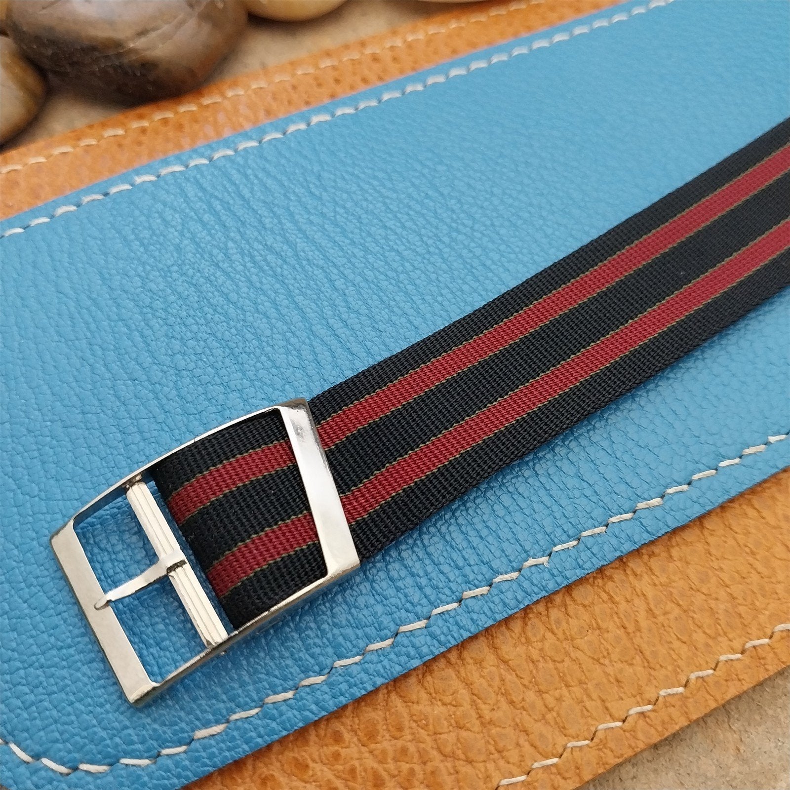 Vintage 19mm Regimental Striped Nylon Classic Single Pass nos Unused Watch Band