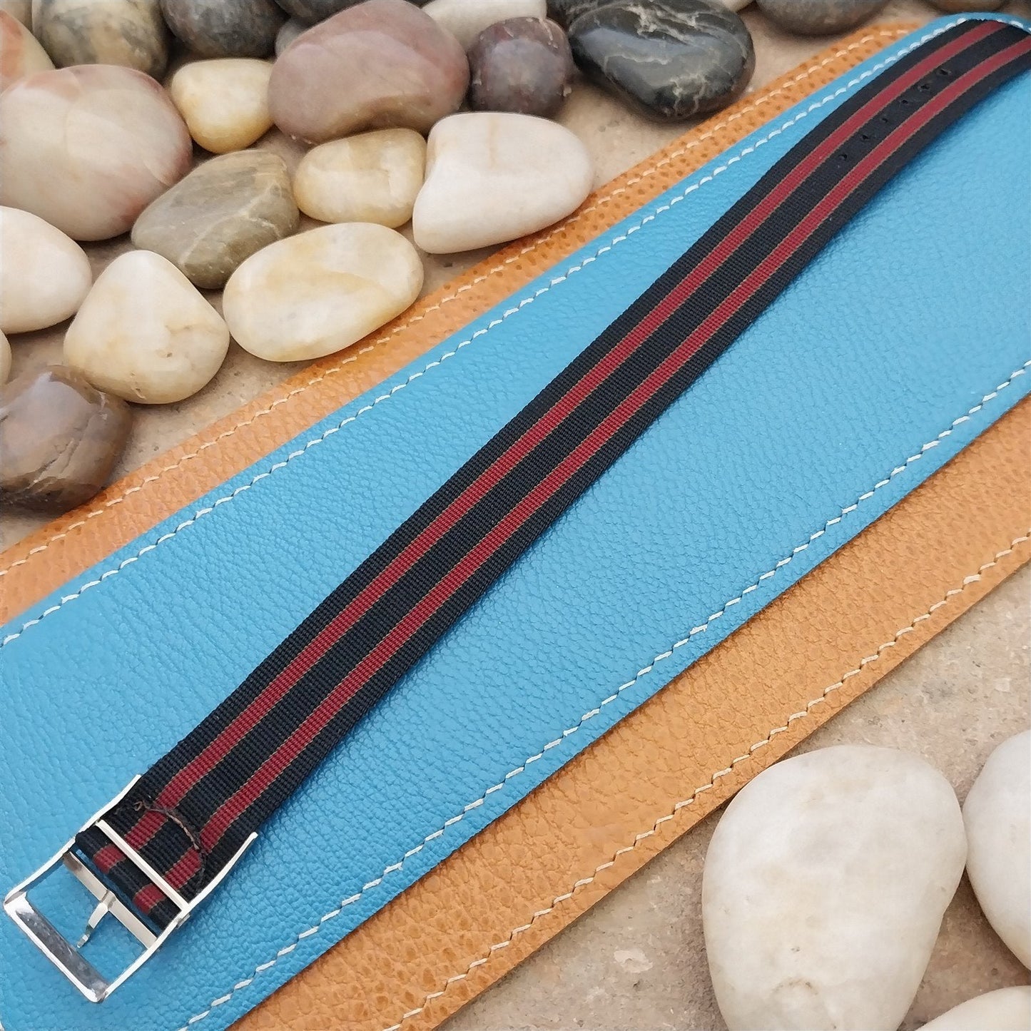 Vintage 19mm Regimental Striped Nylon Classic Single Pass nos Unused Watch Band