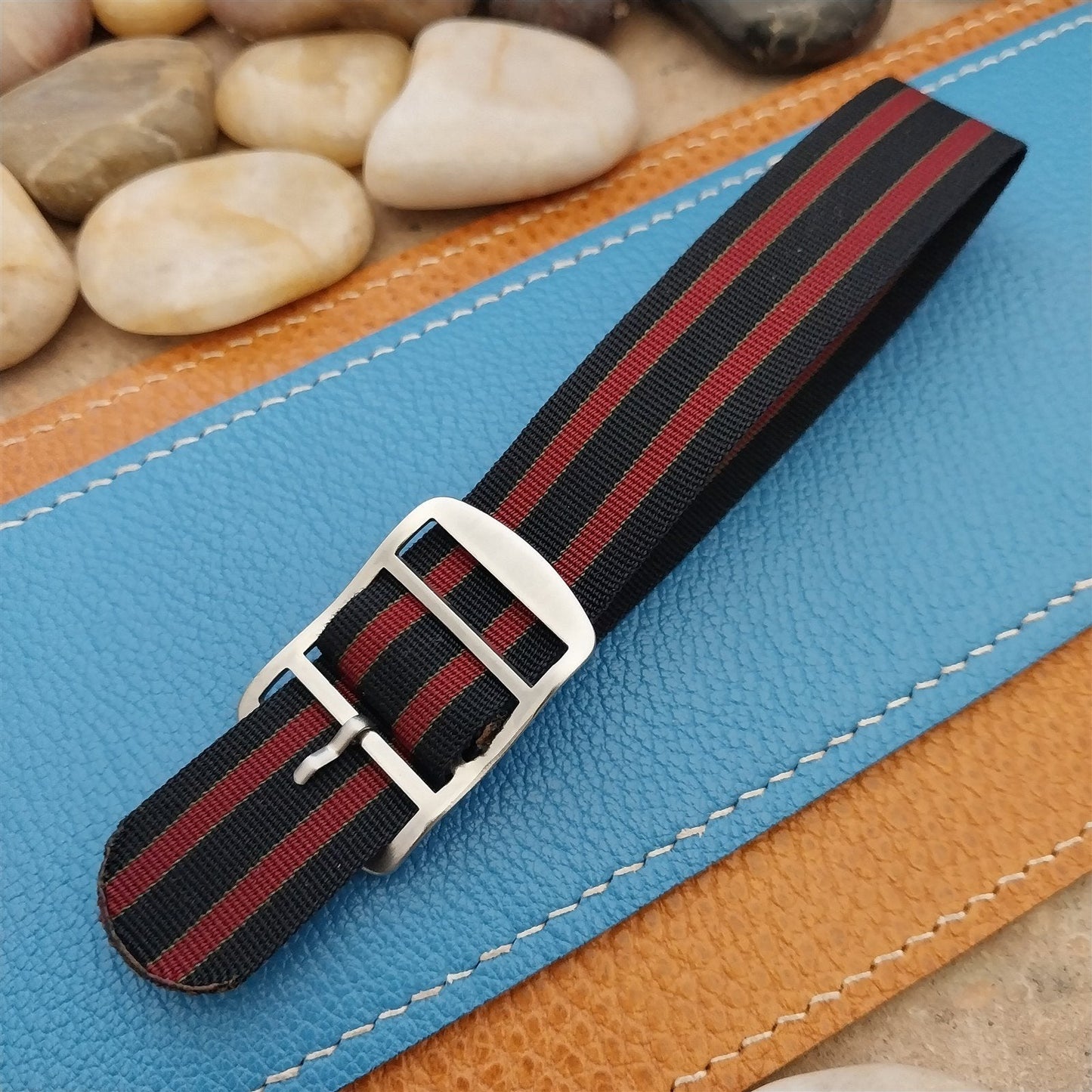 Vintage 19mm Regimental Striped Nylon Classic Single Pass nos Unused Watch Band