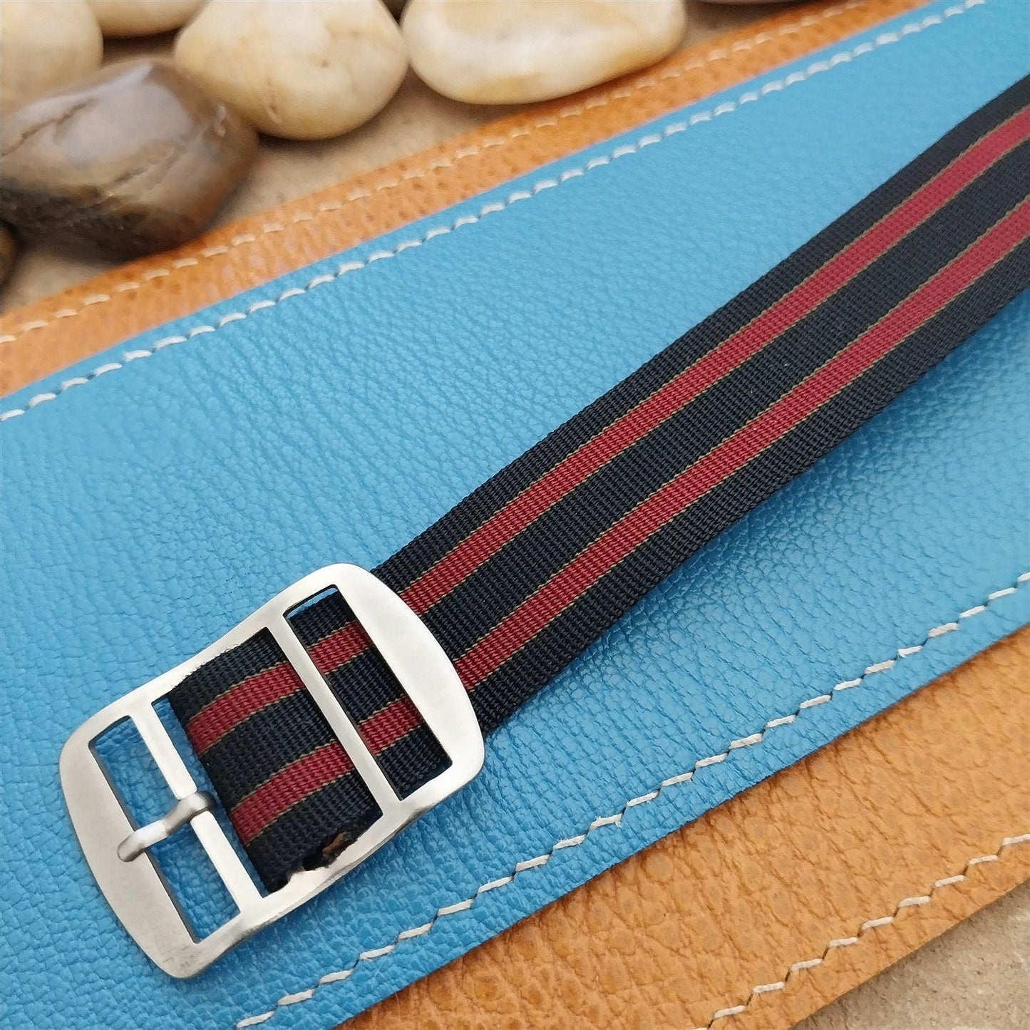 Vintage 19mm Regimental Striped Nylon Classic Single Pass nos Unused Watch Band