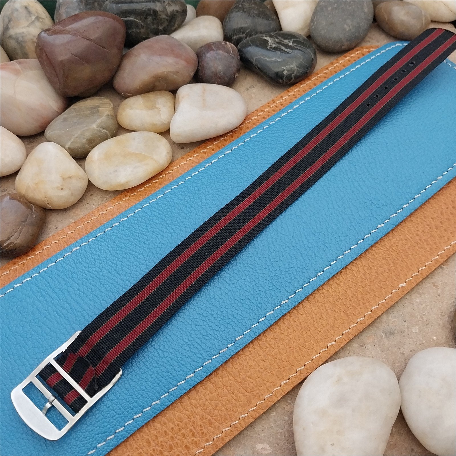 Vintage 19mm Regimental Striped Nylon Classic Single Pass nos Unused Watch Band