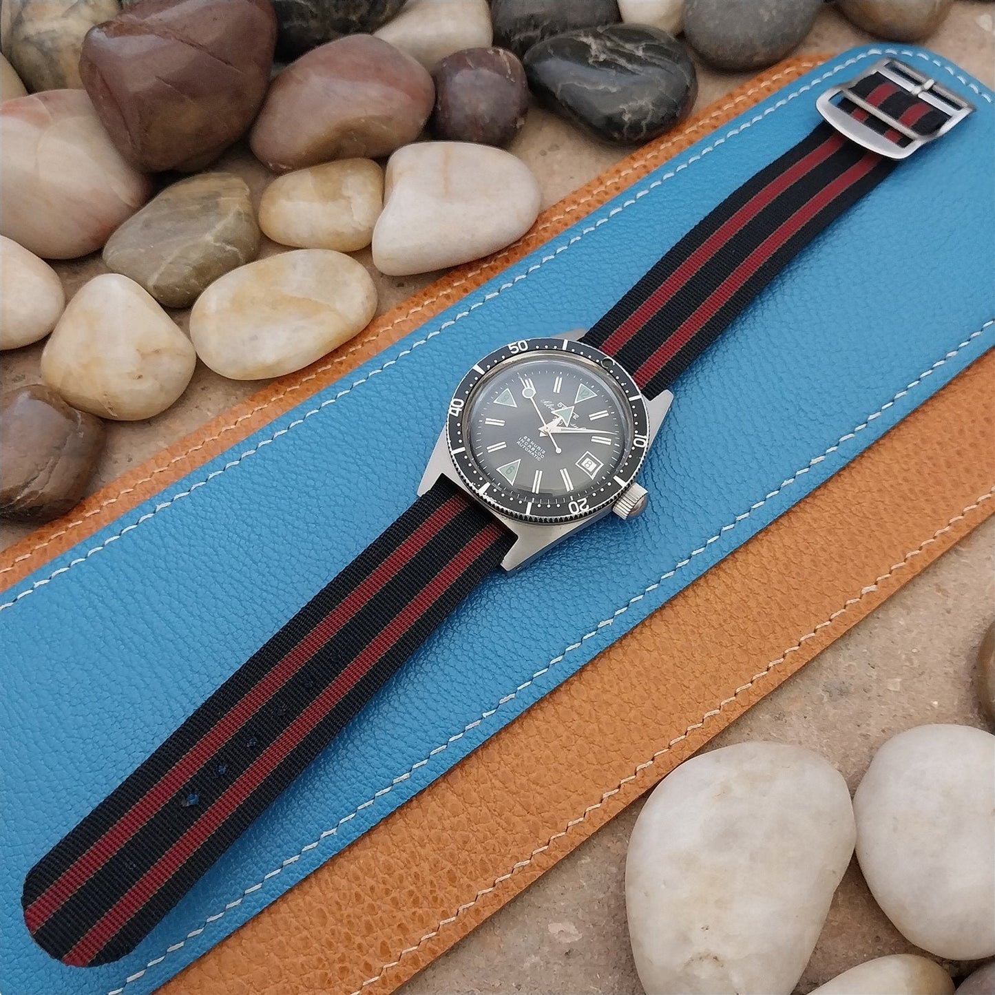 Vintage 19mm Regimental Striped Nylon Classic Single Pass nos Unused Watch Band