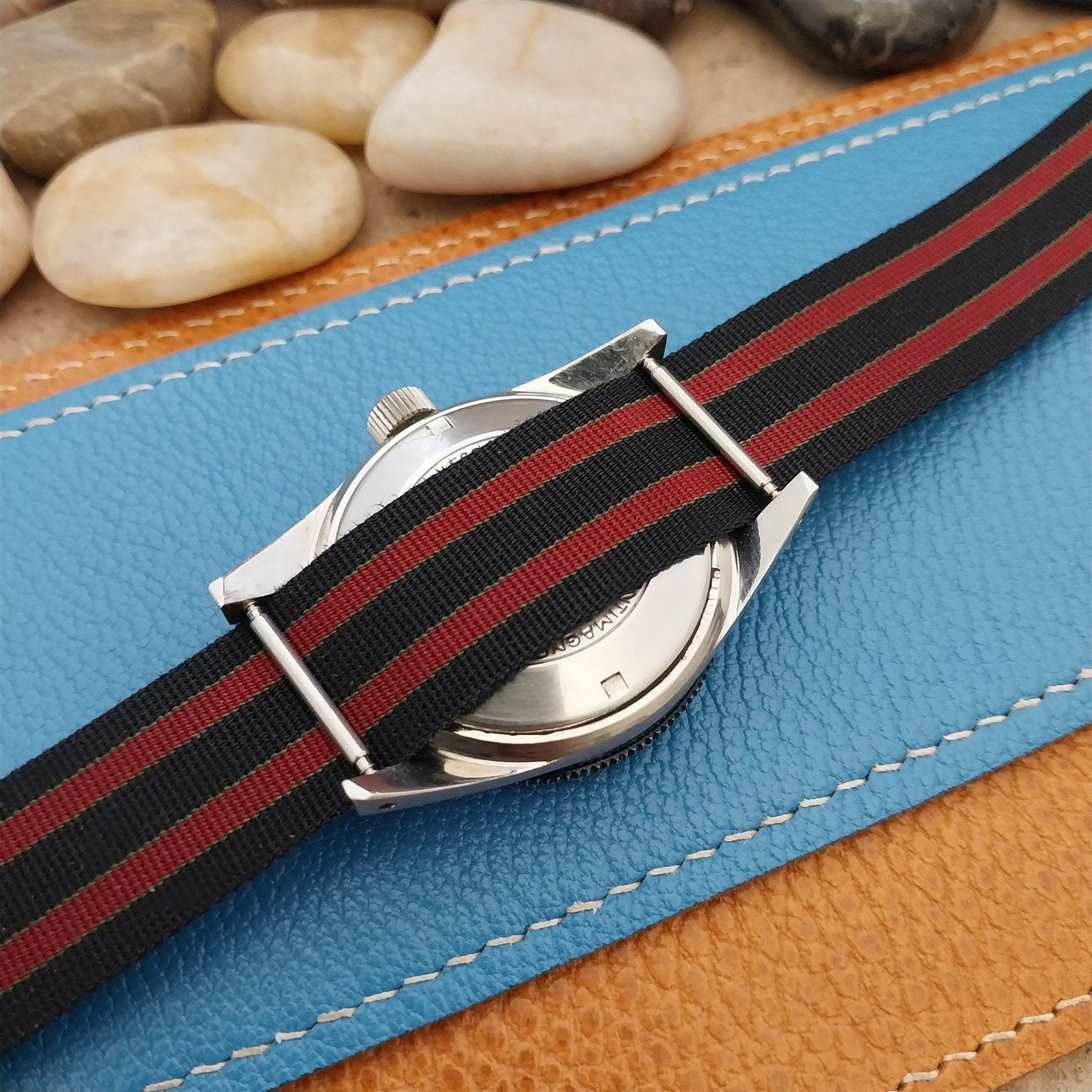 Vintage 19mm Regimental Striped Nylon Classic Single Pass nos Unused Watch Band