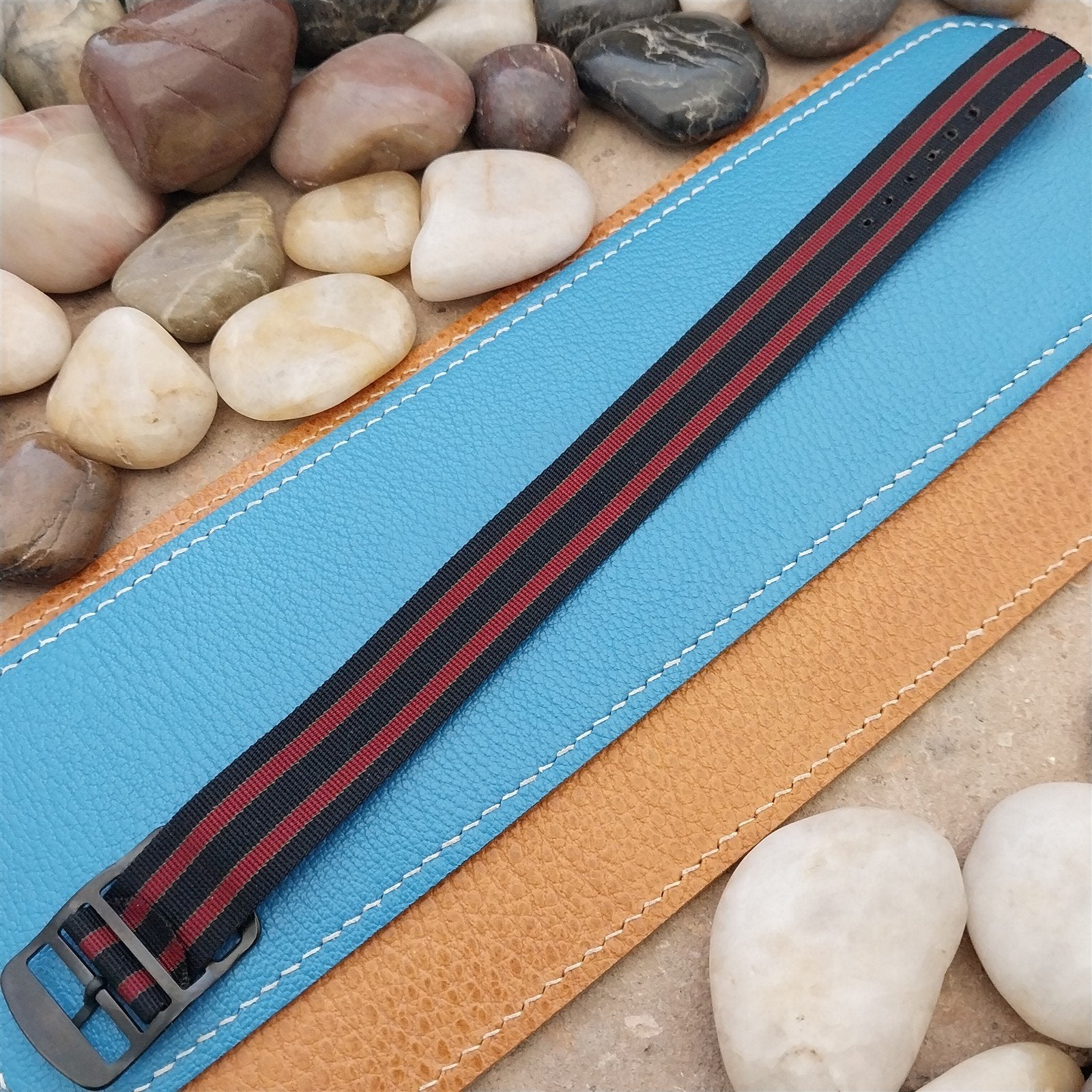 Vintage 19mm Regimental Striped Nylon Classic Single Pass nos Unused Watch Band