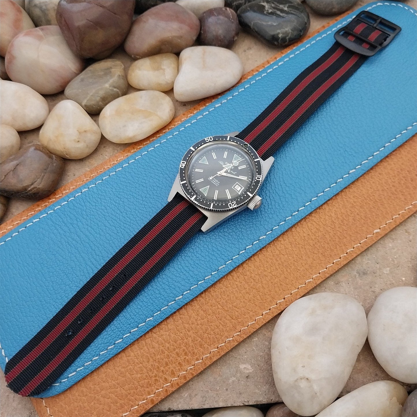 Vintage 19mm Regimental Striped Nylon Classic Single Pass nos Unused Watch Band