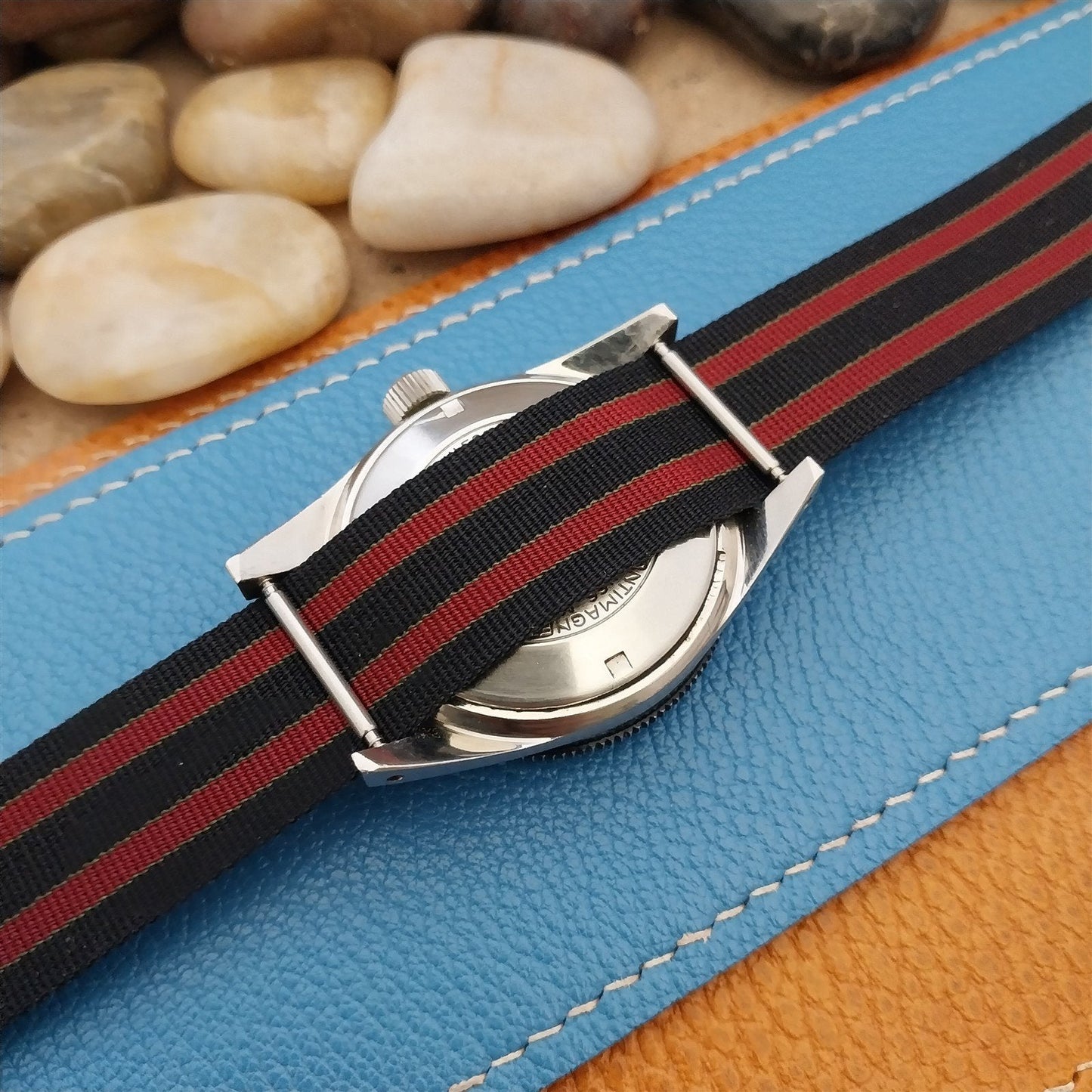 Vintage 19mm Regimental Striped Nylon Classic Single Pass nos Unused Watch Band