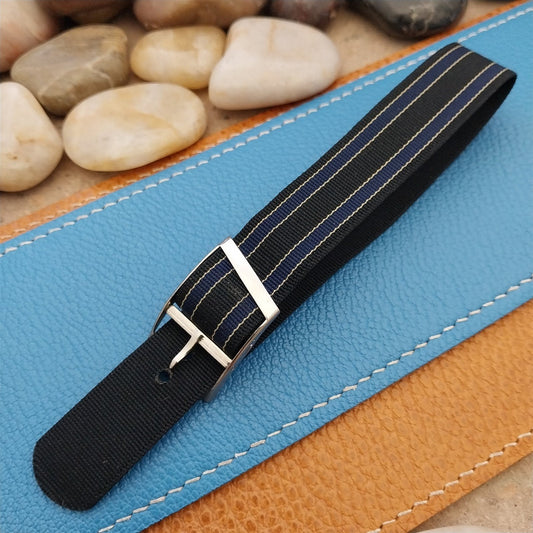 Vintage 18mm Blue & Black Striped Nylon Classic Single Pass Unused Watch Band