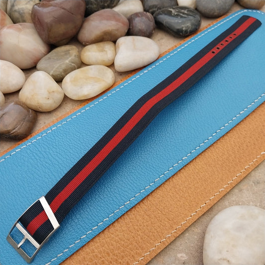 Vintage 18mm Blue & Red Striped Nylon Classic Single Pass Unused nos Watch Band