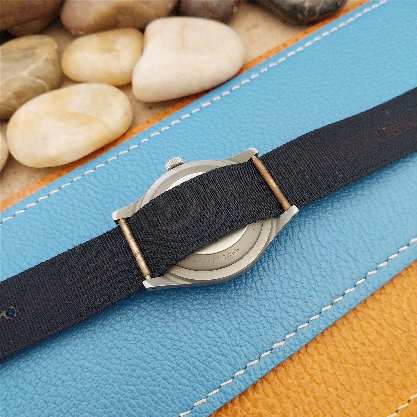 Vintage 18mm Blue & Red Striped Nylon Classic Single Pass Unused nos Watch Band