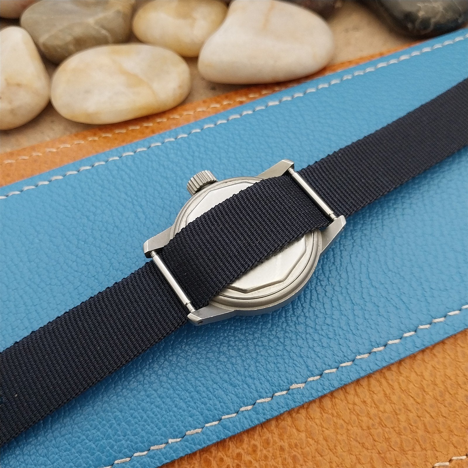 Vintage 16mm Blue & Red Striped Nylon Classic Single Pass Unused nos Watch Band