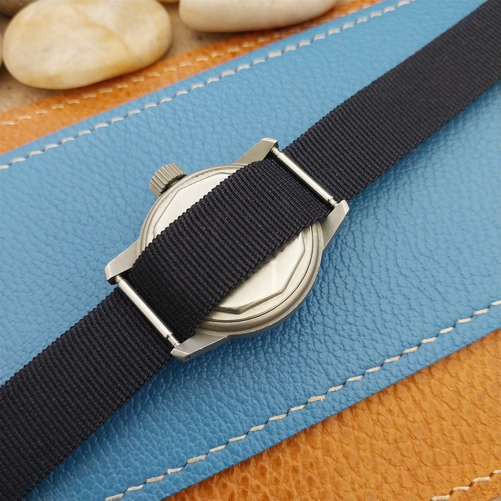 Vintage 16mm Blue & Red Striped Nylon Classic Single Pass Unused nos Watch Band