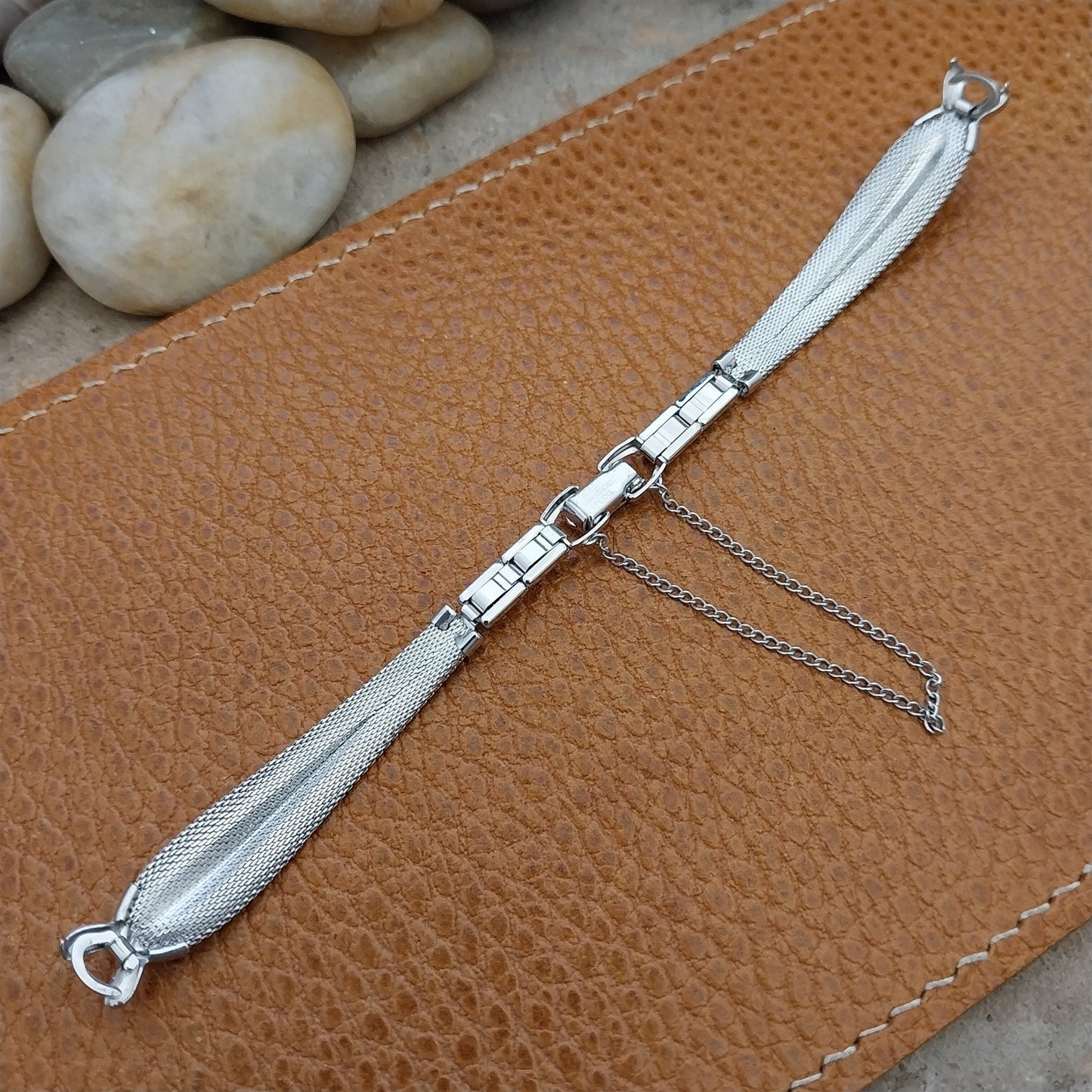 White Gold-Filled Mesh Ladies Speidel Teardrop Unused 1960s Vintage Watch Band